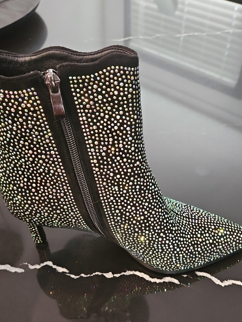 Patrizia Spring Step Rhinestone Ankle Boots Size 7 Black Sparkly Bootie - Picture 5 of 11